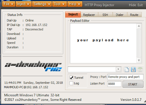 How to use http injector 2.0.1.7 on windows PC, create your own payload for .HPI config file